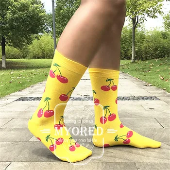 MYORED 1 pereche pieptănat bumbac șosete pentru om amuzant șosete colorate buze cu cireșe ananas chitara lamaie Pitaya banane pere Calcetines