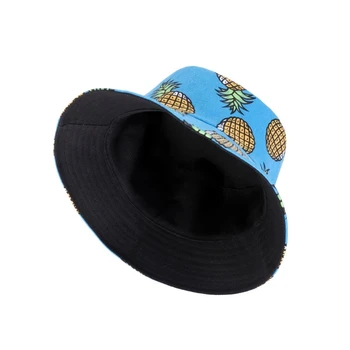 Noi Ananas Broderie Panama Pălărie Găleată Unisex față-verso Pescar Pălării în aer liber Parasolar Călătorie Pălării Bob Hip Hop Gorros