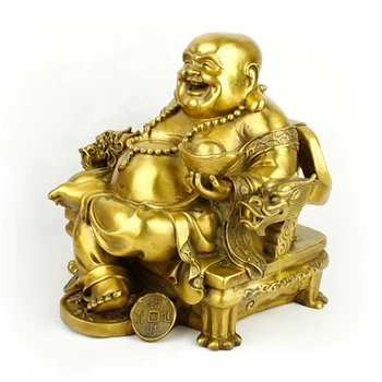 Cupru pur Buddha pântecos Zâmbind Religioase Meserii Binecuvântat Deschiderea Lumina sfântă tathagata Maitreya pe Dragon Scaun