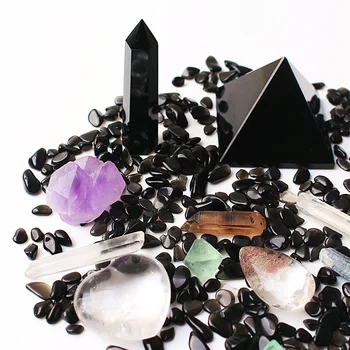 O multime de Amestecate Naturale de Cuarț de Cristal Obsidian Obelisc Mingea cu Pietriș și Piramida Specimene Minerale de Vindecare de Pietre cu o husă