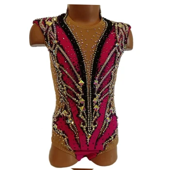 Noul Design Gimnastica Costume Femei Roșu Spandex cristale Concurs de Gimnastica tricouri pentru Patinaj