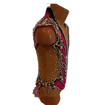 Noul Design Gimnastica Costume Femei Roșu Spandex cristale Concurs de Gimnastica tricouri pentru Patinaj