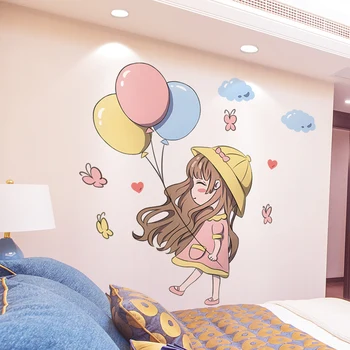 [shijuekongjian] Fată de Desene animate Baloane, Autocolante de Perete DIY Păpădia Flori Murală Decalcomanii pentru Copii, Camere Copii Dormitor Decor