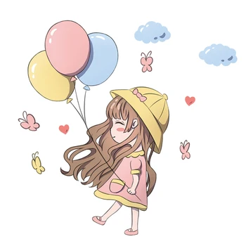 [shijuekongjian] Fată de Desene animate Baloane, Autocolante de Perete DIY Păpădia Flori Murală Decalcomanii pentru Copii, Camere Copii Dormitor Decor