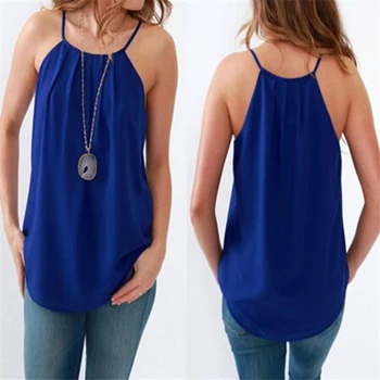 GAOKE Vara Femei Lady Topuri Casual Șifon Vesta Topuri Rezervor Solid Albastru Camis Bluză fără Mâneci Femei Lady Îmbrăcăminte de Vară