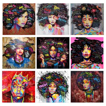 Colorat Părul Negru Femeie Diamant Pictura 5D DIY Complet Patrat/Rotund Burghiu de Diamant Broderie Arta Mozaic African Home Decor de Arta