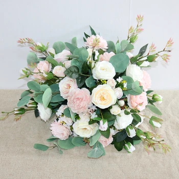 De lux roz alb Flori Artificiale Rând de Nunta Decor Decor de Flori Aranjament Tabelul Runner Pentru Petrecerea Recuzită