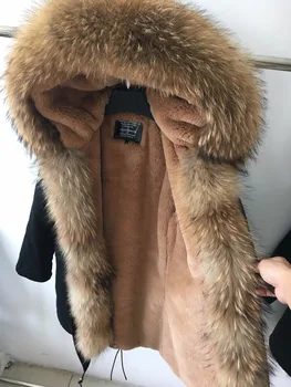 Naturale blană haina de Camuflaj lungă cu glugă haina de iarna 2020 femei jacheta de iarna naturale reale blană de Raton guler warmfur linie