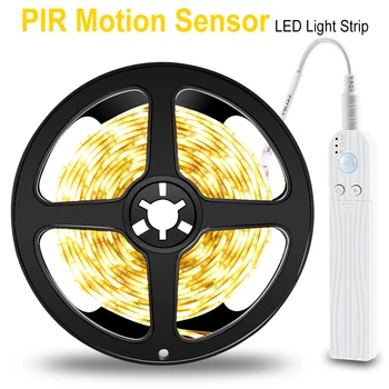 PIR Benzi cu LED-uri Senzor de Mișcare CONDUS de Bucătărie Cabinet de Lumină Banda LED, Banda Flexibila Lumina Impermeabil Dormitor Lampa de Noapte 5V Dulap Lampa