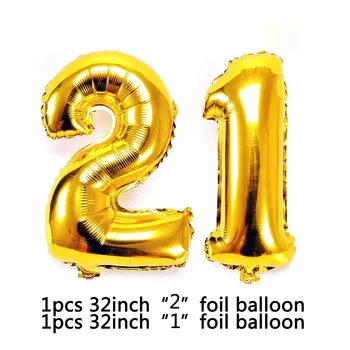 Amawill Aur Negru Petrecerea de 21 de ani Decoratiuni Kit Banner Happy Birthday Confetti Baloane de 21 de Ani, Adulți Ziua 8D