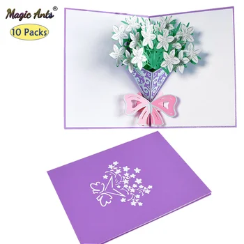 10 Pack 3D Gardenia Buchet Carte Pop-Up Mame Carduri Zi Felicitări pentru Ziua de naștere a Soției Toate Ocaziile