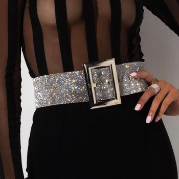 Manual Strălucitoare De Cristal Stras Femei Centura Cataramă De Metal Pin Largă Diamante Talie Sexy Si Damele De Clubwear Petrecere Curele 2020