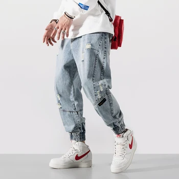 Japoneze Vintage Moda Barbati Blugi Se Potrivesc Vrac Îmbinat Ripped Denim Pantaloni De Marfă Hombre Harem Pantaloni Streetwear Hip Hop Blugi Barbati