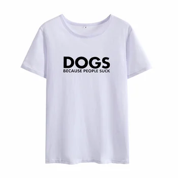 Câini Pentru Oameni Suge Amuzant Tricouri pentru Femei O-gat Maneci Scurte din Bumbac Tricou Femei Top Negru cu Alb Vrac Tricou Femme