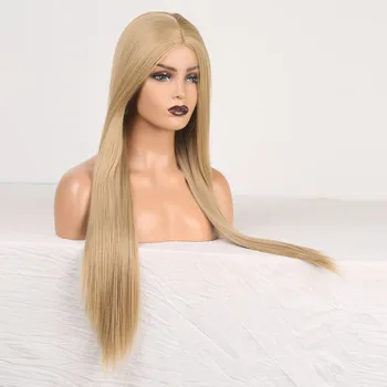 RONGDUOYI Ash Blonde Temperatură Înaltă Peruca Sintetica Lung Matasos Drept Peruci pentru Femei, Partea de Mijloc Complet Masina de Facut Peruca Cosplay