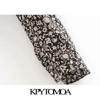 KPYTOMOA Femei 2020 Moda de Imprimare Florale Decupate Bluze Vintage O de Gât cu Maneci Lungi Cu Fante de sex Feminin Tricouri Blusas Topuri Chic