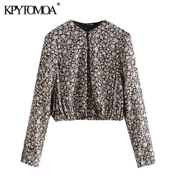 KPYTOMOA Femei 2020 Moda de Imprimare Florale Decupate Bluze Vintage O de Gât cu Maneci Lungi Cu Fante de sex Feminin Tricouri Blusas Topuri Chic