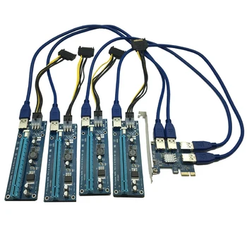 60cm USB 3.0 PCIe Riser Card PCI-E Express 1x la 4 Port PCI-E 16x Extender Adaptor SATA 15Pin-6pini Cablu de Alimentare pentru BTC Mining