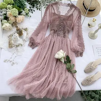 2019 Primavara toamna plasă de robă lungă femei slim sexy Butonul v-gât rochie boho doamnelor elegante plaja poarte rochii casual vestidos
