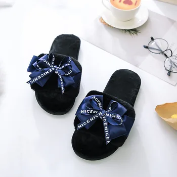 Iarna Feminin Acasă Papuci De Blană Faux Papion Drăguț De Pluș Cald Femeie Pantofi De Interior 2020 Doamnelor Apartamente Cu Blană De Lux Marca Slide-Uri