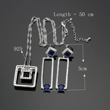 Mystic Blue Zircon Alb Cristal Argint 925 Seturi De Bijuterii Pentru Femei Nuntă Plivitul Cercei/Pandantiv/Inel /Colier Set