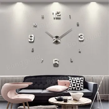 Noi de Lux Moderne 3D DIY Acasă Ceas de Perete Autocolant Metal Ceas Mare de Argint Tăcut Perete Ceas Interesant 3D