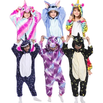 Unicorn Kigurumi Pijamale Copii Baieti Fete Stich Panda Pijamale De Copii, De Animale Amuzante De Iarna Body-Uri Fete Unicorn Pijama De Flanel