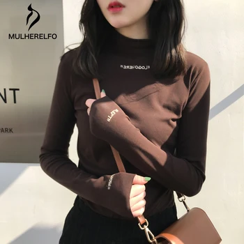 Harajuku Guler Maneca Lunga pentru Femei T-Shirt Slim Casual Scrisoare Broderie Tricou Topuri Sexy Femeie coreean Haine Tricou