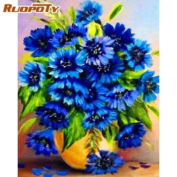 RUOPOTY Albastru Violet Flori Pictura De Numere Pentru Adulți Diy Vopsele de Ulei Kituri Încadrată 40x50cm Panza Living Decor de Perete