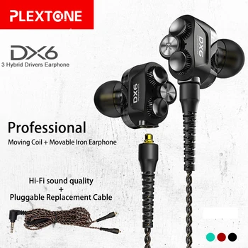 Plextone DX6 Sport Căști Trei Unități de 3,5 mm În ureche Căști HIFI Stereo Bass set de Căști cu Fir MMCX Cablu Căști Pentru Telefon Xiaomi