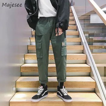 Pantaloni kaki Bărbați Harajuku Plus Dimensiune Buzunare Glezna-lungime Înaltă Calitate Mens coreea Moda Stil Simplu Toate se Potrivesc Cordon Moale