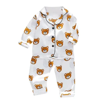 Copil copil Copil Fată Băiat Haine de bumbac set de Pijama cu Maneca Lunga Ursul Desene animate Topuri+Pantaloni de Pijamale, îmbrăcăminte de noapte de Acasă purta tinutele