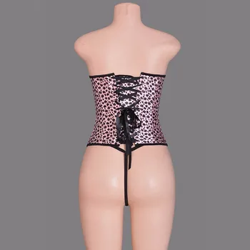 Sexy Din Satin Imprimat Leopard Corset Bustiera Roz Overbust Lace-Up Top Gorset Sexi Corset Slim