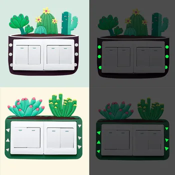 Cactus Camera Copiilor Decor Fluorescente Perete Silicon On-off Comutator Dublu Luminos Întrerupător Priză de Desene animate 3D Autocolant