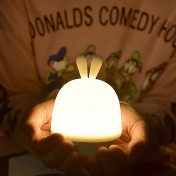 Drăguț Iepure cu Ciuperci LED Lampă de Noapte Silicon Luminozitate Reglabilă Lumina de Noapte pentru Copii Copil Pepinieră Lampa de Cadou pentru Copii
