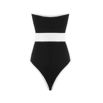 Strapless Esarfe Bandaj Sexy Body Femei Vara Bodycon Alb-Negru Beachwear Costum De Baie 2019 Bikini Mujer Romper Femei