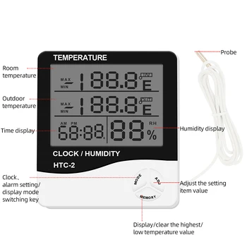Digital de Temperatură și Umiditate Metru Electronic LCD Interioară în aer liber Termometru Higrometru Stație Meteo cu Ceas HTC-1 HTC-2 30%off