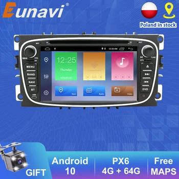 Eunavi 2 Din Android Auto Radio, DVD Player, Navigatie GPS Pentru FORD Focus 2 II Mondeo, S-MAX, C-MAX, Galaxy multimedia auto radio dsp
