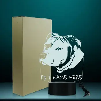 Personalizat Pitbull 3D LED Lumina de Noapte Pit Bull Cap Portret 3D iluzie Optică Lampă cu LED-uri Personalizate cu Nume de Câine Pitties Cadou