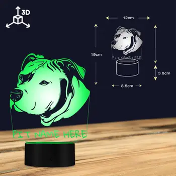Personalizat Pitbull 3D LED Lumina de Noapte Pit Bull Cap Portret 3D iluzie Optică Lampă cu LED-uri Personalizate cu Nume de Câine Pitties Cadou