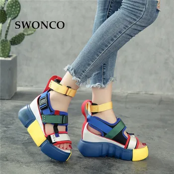 SWONCO Femei Sandale 2019 Vara Sandale cu Toc Pentru Femei Indesata Sandale Femei Pană Platforma Pantofi Casual, Sandale de Vara