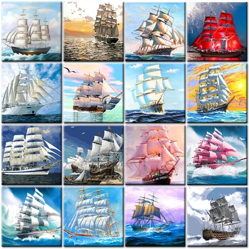 Pictură În Ulei De Numere Peisaj Cu Barca De Navigatie Diy Colorat Desen Pe Panza Imagini De Vopsea De Numere Adult Kit Pentru Decor Acasă