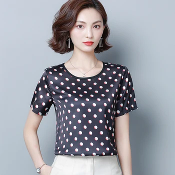 Femei topuri si bluze de Vara pentru femei blouses2019 4xl plus dimensiune topuri cu Maneci Scurte pentru Femei cămăși pentru Print Dot șifon Bluza 4543 50