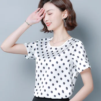 Femei topuri si bluze de Vara pentru femei blouses2019 4xl plus dimensiune topuri cu Maneci Scurte pentru Femei cămăși pentru Print Dot șifon Bluza 4543 50