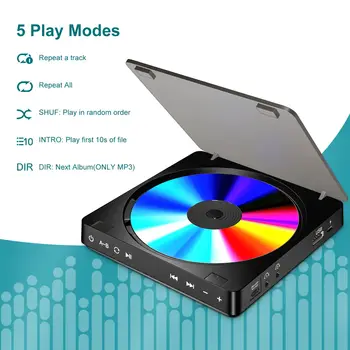 CD Player portabil Dublu Căști Versiune Atingeți Butonul Reproductor CD Walkman, Discman Reincarcabil rezistent la Șocuri Display LCD