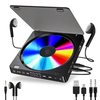 CD Player portabil Dublu Căști Versiune Atingeți Butonul Reproductor CD Walkman, Discman Reincarcabil rezistent la Șocuri Display LCD