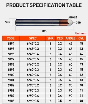 HUHAO 6mm Coadă PCD Piatră de Granit Marmura Endmills 4 Edge Freze 45 60 90 Grade Unelte CNC Router Biți Gravură Cuțit