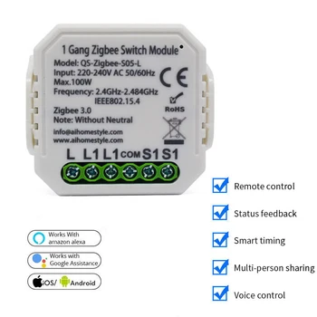 Tuya ZigBee, Wifi Smart Light Switch Întrerupător Modul 1Way Inteligent APP Remote Control Independent Comutator Pentru Alexa de Start Google