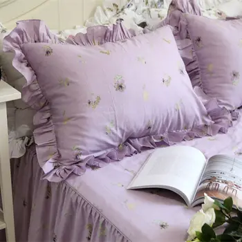 2 buc pruple flori de imprimare pernă elegant zburli față de pernă de bumbac fata de perna florale decorative princess lenjerie de pat accesorii