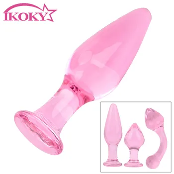 IKOKY Masaj de Prostata Jucărie Sexuală pentru Femei Roz de Cristal Butt Plug Erotic Sticlă Anal Plug Produse pentru Adulți de sex Feminin Masturbari